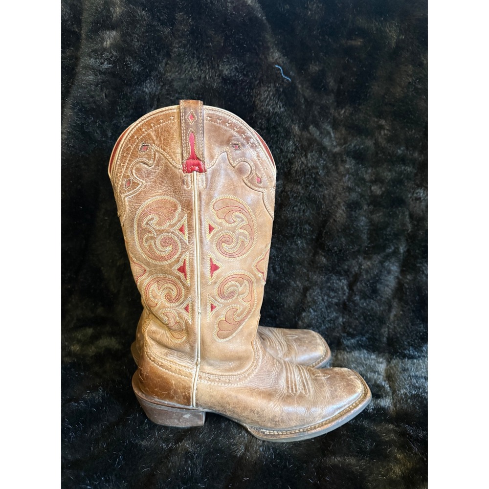 ARIAT Madrina Macchiato Tan Red Square Toe Cowboy Boots Women 8.5
